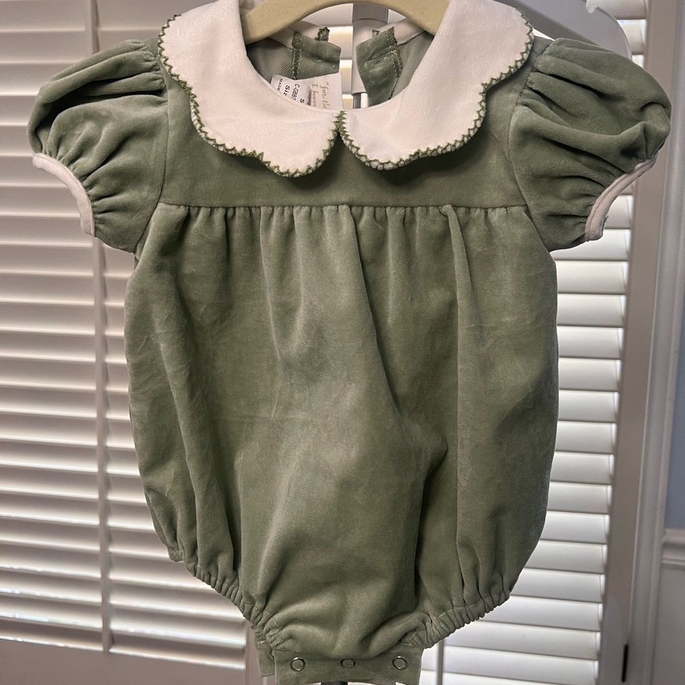 Lullaby Set Green Baby Romper with White Collar